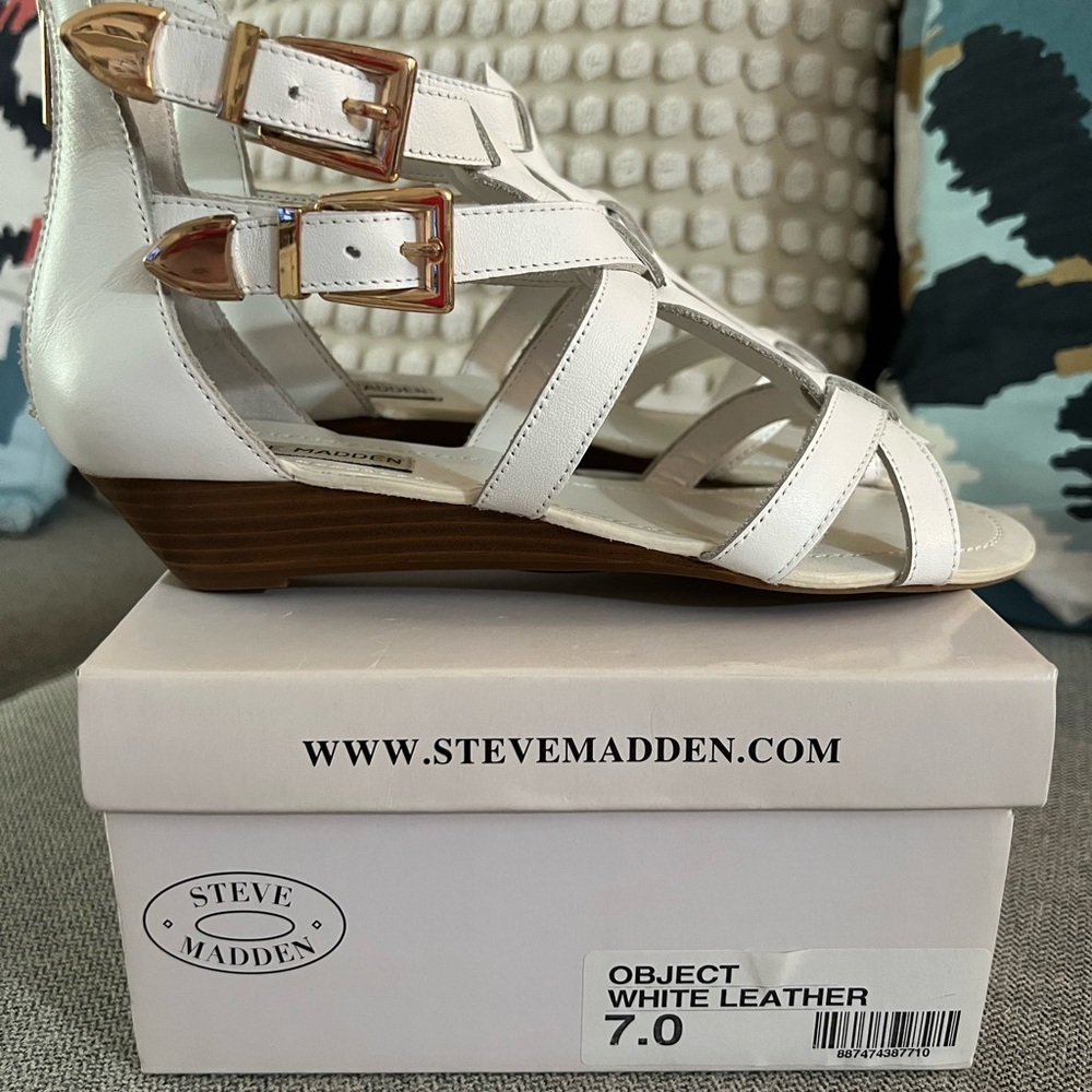 Steve Madden White Wedge Sandals with Gladiator Straps